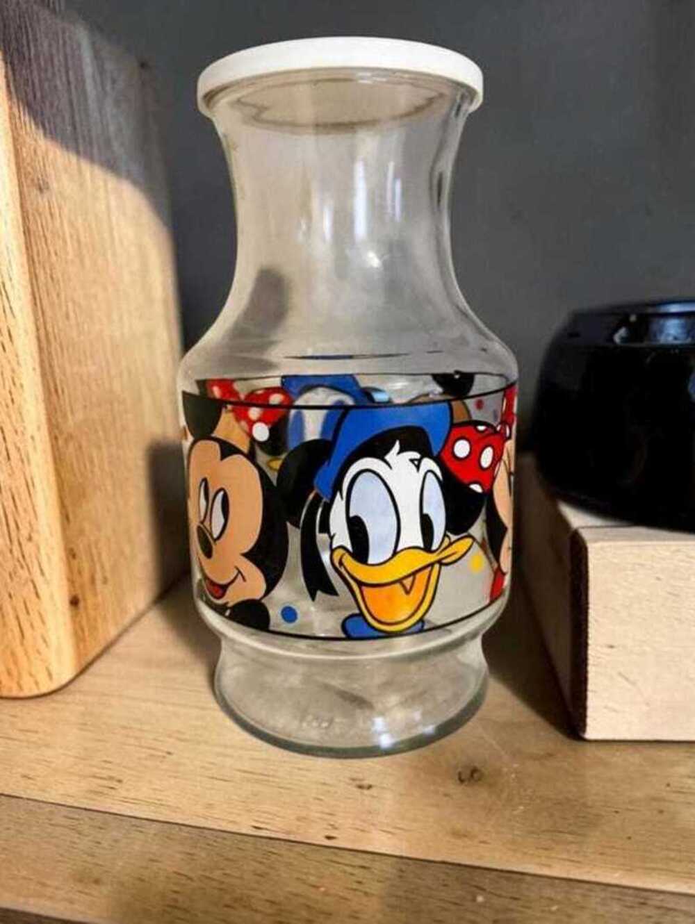 Vintage Walt Disney Glass Jar with Mickey, Minnie & Donald - 1960s Retro Collect